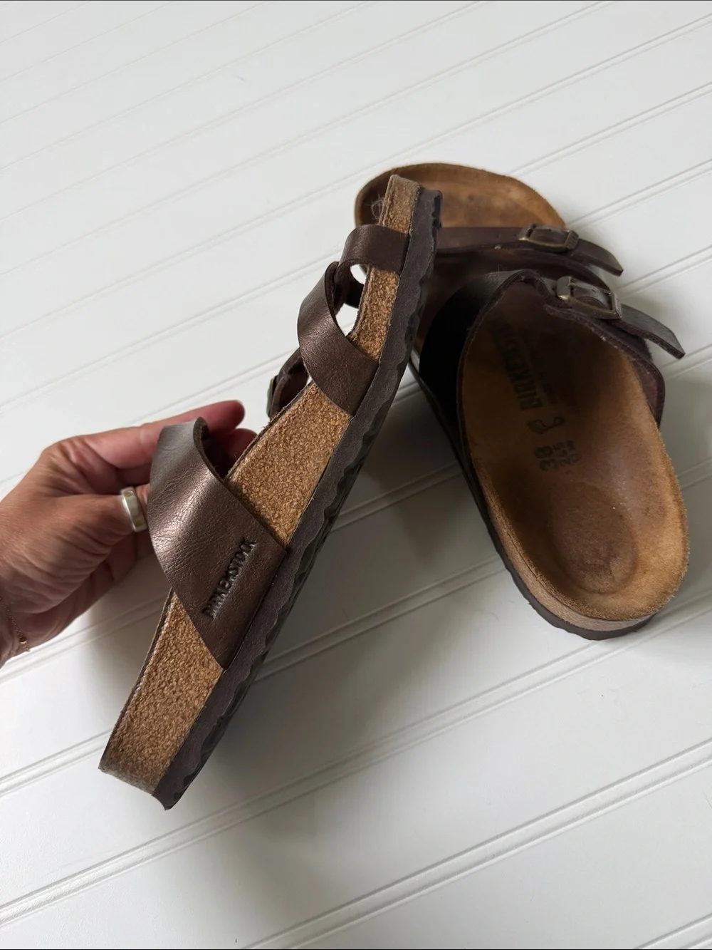 Birkenstock Brown Bronze Leather Crisscross Buckle Sandals